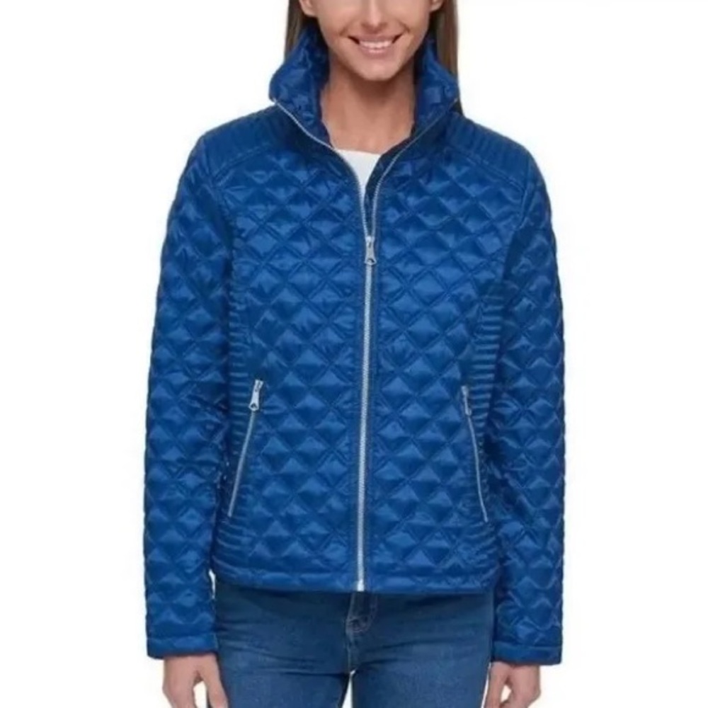 Marc New York by Andrew Marc Blue Quilted Puffer Moto Jacket | Size: M